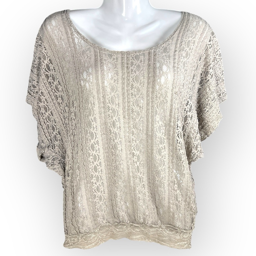 Vanity Lace Sheer Elastic Bottom Top Size Med Nude Cottagecore Stretch Ivory Rom